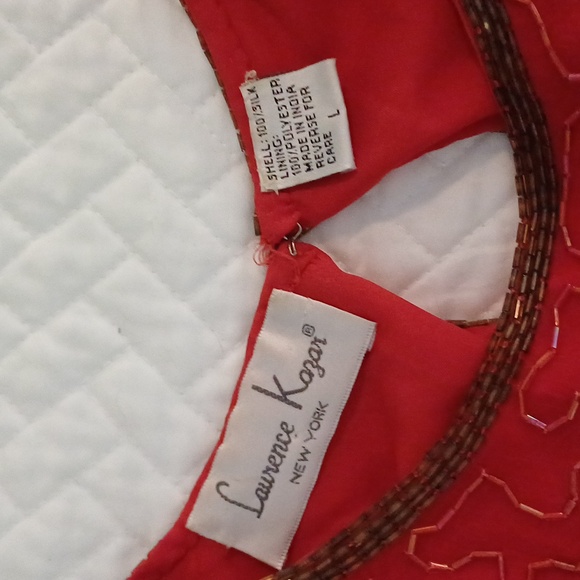 Lawrence Kazar Holiday Silk embellished tassel top blouse L - Picture 10 of 13